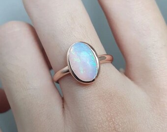 Natural Ethiopian Opal Ring: Rose Gold Sterling Silver Band