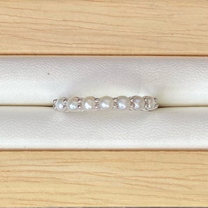 Pearl Wedding Ring, Sterling Silver Pearl Band, June Birthstone, Pearl Half Band For Women, Pearl Stacking Band, Pearl Promise Ring