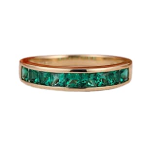 Emerald Wedding Band, 14k Gold Band, Emerald Half Eternity Band, May Birthstone Ring, Matching Band Ring, Stacking Band, Promise Ring
