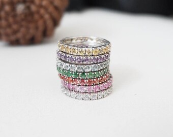 Natural Emerald Sterling Silver Eternity Band - May Birthstone