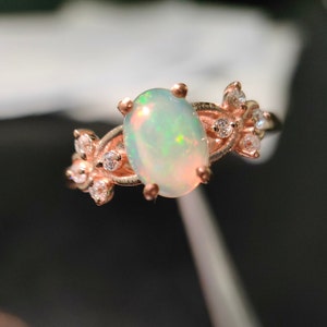 Opal Engagement Ring, Antique Opal Ring, Rose Gold Opal Ring, Flower Floral Ring, October Birthstone Ring, Vintage Ring, Opal Wedding Ring