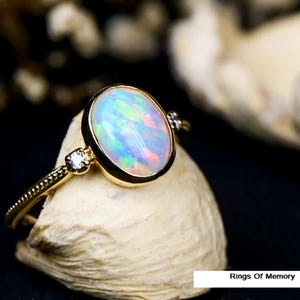 Opal Ring, Vintage Fire Opal Engagement Ring, Gold Opal Ring, Women&#39;s Opal Ring, October Birthstone, Anniversary Gift For Her, Promise Ring