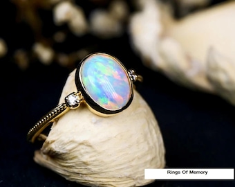 Opal Ring, Vintage Fire Opal Engagement Ring, Gold Opal Ring, Women&#39;s Opal Ring, October Birthstone, Anniversary Gift For Her, Promise Ring