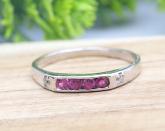 Natürlicher Rubin Diamant Ring, Halb Eternity Ring, Rubin Ehering, Sterling Silber Ring, zierlicher Ring, Vintage Ring, Jahrestagsgeschenk