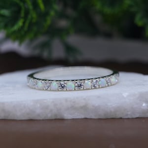 Cinturino per l&#39;eternità opale naturale, Anello per mezza eternità opale opale, Anello per mezza eternità opale, Anello per euro, Anello per pietra di nascita