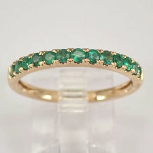 Natural Emerald Eternity Band, Emerald Half Eternity Ring, 14k Gold Emerald Ring, Emerald Wedding Band, Stacking Ring, May Birthstone Ring