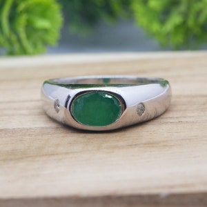 Men Emerald Diamond Ring, Natural Emerald Ring, Oval Cut Gemstone Ring, Sterling Silver Ring, Emerald Ring For Men, Anniversary Gift For Him