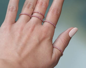 Pink Sapphire Eternity Band: Sterling Silver Stackable Ring