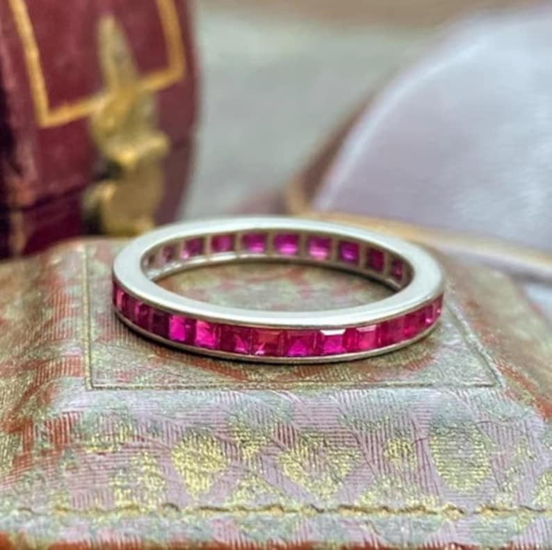 Ruby Wedding Ring, Ruby Eternity Ring, Wedding Band, Stacking Ring, Matching Band, Promise Ring, Anniversary Gift image 1