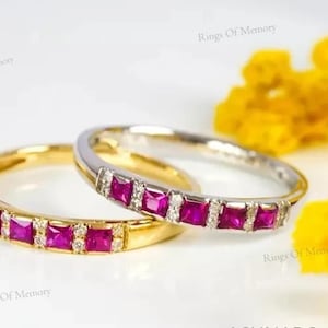 Ruby Diamond Ring, 14K Gold Ruby Ring, Natural Ruby Band, Ruby Wedding Band Ring, July Birthstone Ring, Anniversary Gift Ring, Ring For Her
