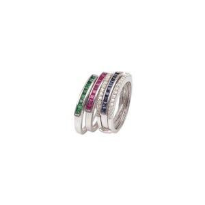 Emerald, Ruby, Sapphire & Diamond Interchangeable Ring Set, 925 Sterling Silver Wedding Band Set For Her, Gift For Her