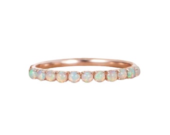 Natural Opal Ring, Vintage Opal Band, Opal Wedding Band, Rose Gold Opal Ring, Dainty Opal Ring, October Birthstone Ring, Matching Band Ring