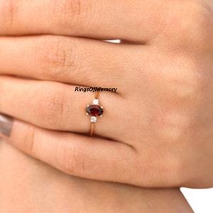Oval Garnet Ring: Vintage Sterling Silver CZ Engagement Ring