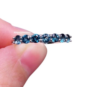 Natural London Blue Topaz Ring, Blue Topaz Wedding Ring, Sterling Silver Band, Topaz Half Eternity Ring, Stacking Ring, Anniversary Gift