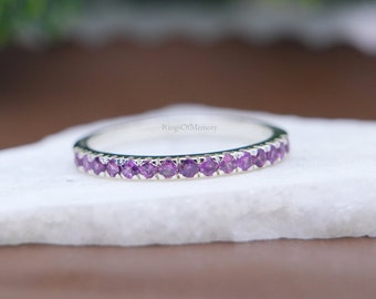 Amethyst Wedding Band: 925 Sterling Silver February Birthstone Ring