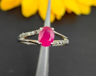 Anel de rubi natural, anel de casamento de rubi, anel de prata esterlina, anel de pedra do mês de julho, anel de noivado, presente de aniversário, anel de compromisso para ela