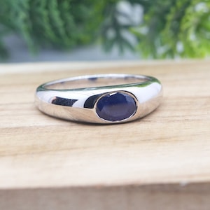 Sapphire Mens Ring, Solid 925 Sterling Silver, Sapphire Wedding Band Ring, Solitaire Sapphire Birthstone Ring, Personalized Gift for Men