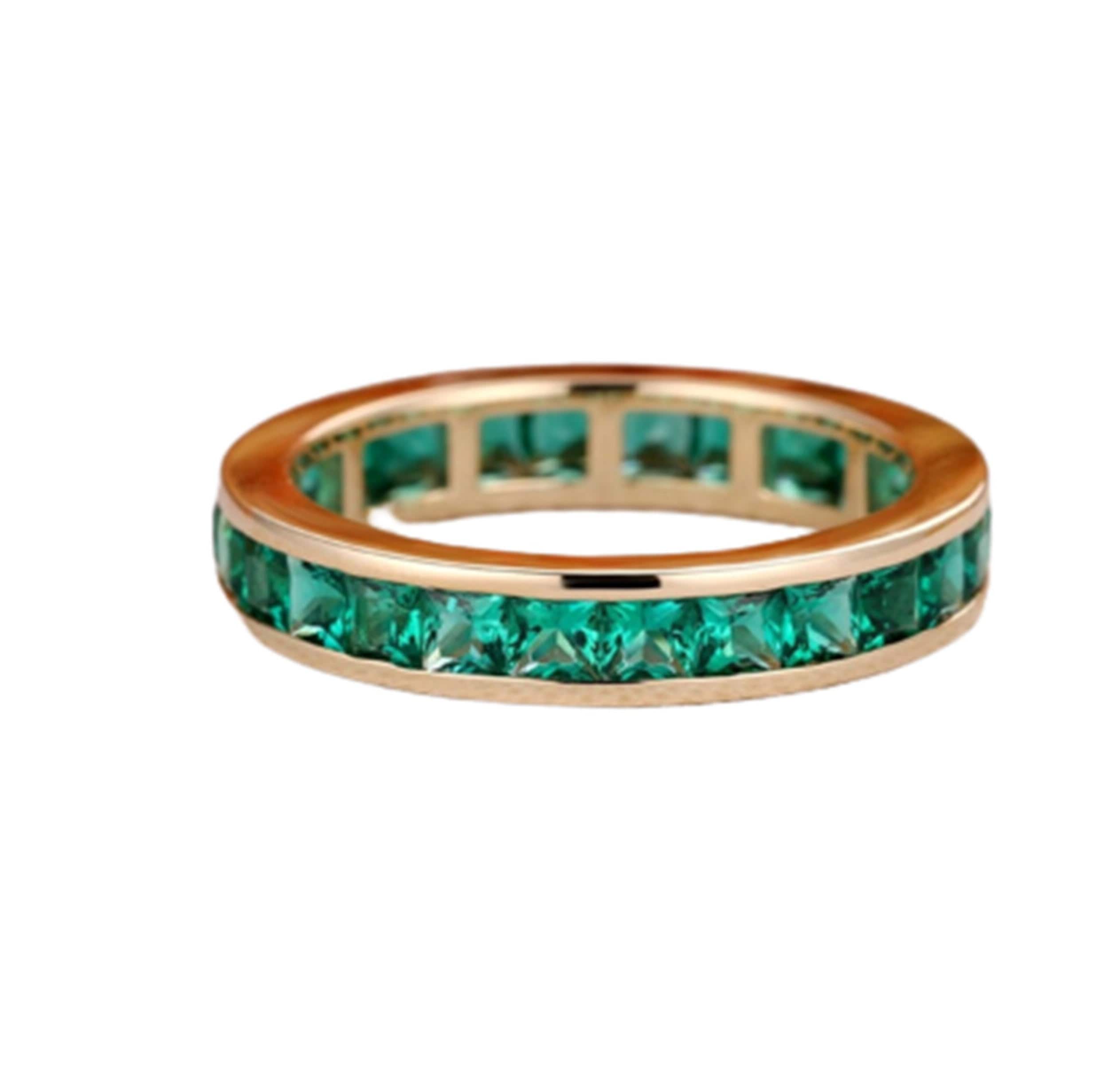 Emerald Wedding Band, 14k Gold Band, Emerald Full Eternity Band, May ...
