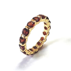 Natural Garnet Band Ring, Garnet Full Eternity Wedding Band, 14K Gold Garnet Band, January Birthstone, Staking Vintage Band, Gift For Her