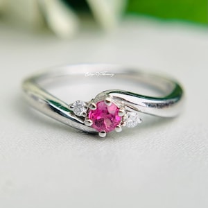 Natural Pink Tourmaline Engagement Ring, Sterling Silver Ring, Antique Art Deco Ring, Birthstone Ring, Women Promise Ring, Anniversary Gift