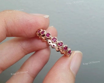 Rubin Ring, 14K Rose Gold Rubin Ring, natürliches Rubin Band, Rubin Ehering Ring, Juli Birthstone Ring, Jubiläumsgeschenk Ring, Ring für sie