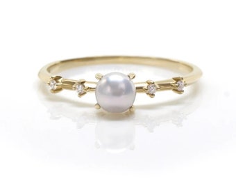 Natural Pearl Ring, Pearl Engagement Ring, 14k Gold Ring, Vintage Pearl Ring, June Birthstone Ring, Minimalist Ring, Promise Ring For Her