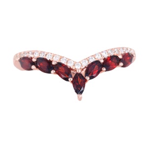 Garnet Wedding Band, Curved Garnet Band, Vintage Garnet Ring, Matching Band, Stackable Band, January Birthstone, Engagement Band For Women