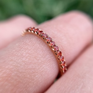 Orange Sapphire Full Eternity Wedding Band, 14k Gold Band, September Birthstone, Stacking Matching Band, Anniversary Gift For Her