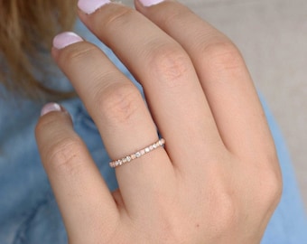 Natural Opal Eternity Ring, Opal Half Eternity Band, Opal Wedding Band, 14k Rose Gold Ring, Dainty Opal Ring, October Birthstone Ring
