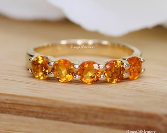 Natural Citrine Ring, Vintage Citrine Band, Citrine Wedding Band, 14k Gold Citrine Ring, November Birthstone, Half Eternity Ring, Gift Her