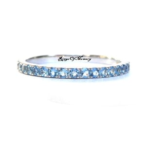 Blue Topaz Wedding Band, Half Eternity Ring, Stacking Matching Band, Sterling Silver Band, Promise Ring, Anniversary Gift