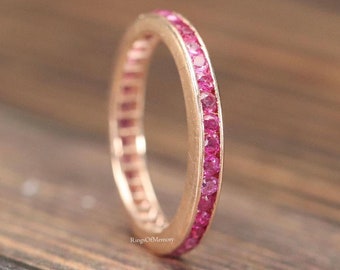 Natural Ruby Wedding Band, Full Eternity Band, 14k Gold Band, July Birthstone Ring, Matching Band, Minimalist Engagement Ring, Gift For Her