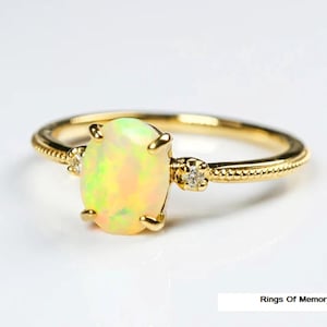 Oval Opal Ring, Vintage Opal Engagement Ring, Fire Opal Silver Jewelry, Gold Opal Ring, Women&#39;s Opal Ring, October Birthstone, Gift For Her
