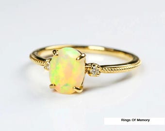 Oval Opal Ring, Vintage Opal Engagement Ring, Fire Opal Silver Jewelry, Gold Opal Ring, Women's Opal Ring, October Birthstone, Gift For Her