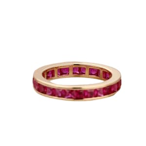 Ruby Wedding Band, 14k Yellow Gold Band, Ruby Eternity Band, July Birthstone, Stacking Ring, Matching Band, Engagement Ring, Gift For Her