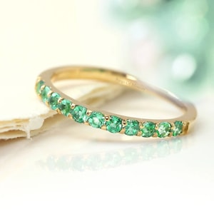 Natural Emerald Eternity Band, Emerald Half Eternity Ring, 14k Gold Emerald Ring, Emerald Wedding Band, Stacking Ring, May Birthstone Ring