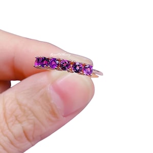 Amethyst Wedding Band, Amethyst Half Eternity Ring, Stacking Ring, February Birthstone, Matching Band, Anniversary Gift For Her