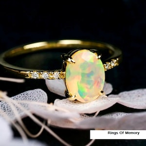 Natural Opal Ring 14k Gold Ring |October Birthstone Ring | Stunning Oval Cut Natural Opal Anniversary Ring |Gift For Her Birthday,Ring Gift