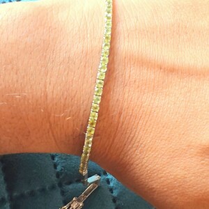 Natural Peridot Bracelet, 14k White Gold Bracelet, Round Cut Gemstone Bracelet,  Peridot Tennis Bracelet, August Birthstone, Gift For Her