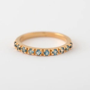 London Blue Topaz Half Eternity Wedding Band, 14k Gold Band, Stacking Ring, Matching Band, Promise Ring, Anniversary Gift