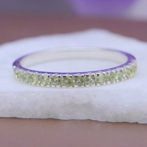 Peridot Eternity Band, natural peridot half eternity band, green gemstone peridot engagement wedding band, half eternity band, peridot