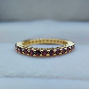 Natural Garnet Ring, Vintage Garnet Band, Garnet Full Eternity Wedding Band, Gold Garnet Ring, Dainty Garnet Ring, January Birthstone