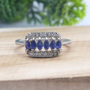 Natural Sapphire Ring, Sapphire Marquise Cut Engagement Ring, Vintage Sterling Silver Sapphire Ring, Promise Ring, Anniversary Gift Ring