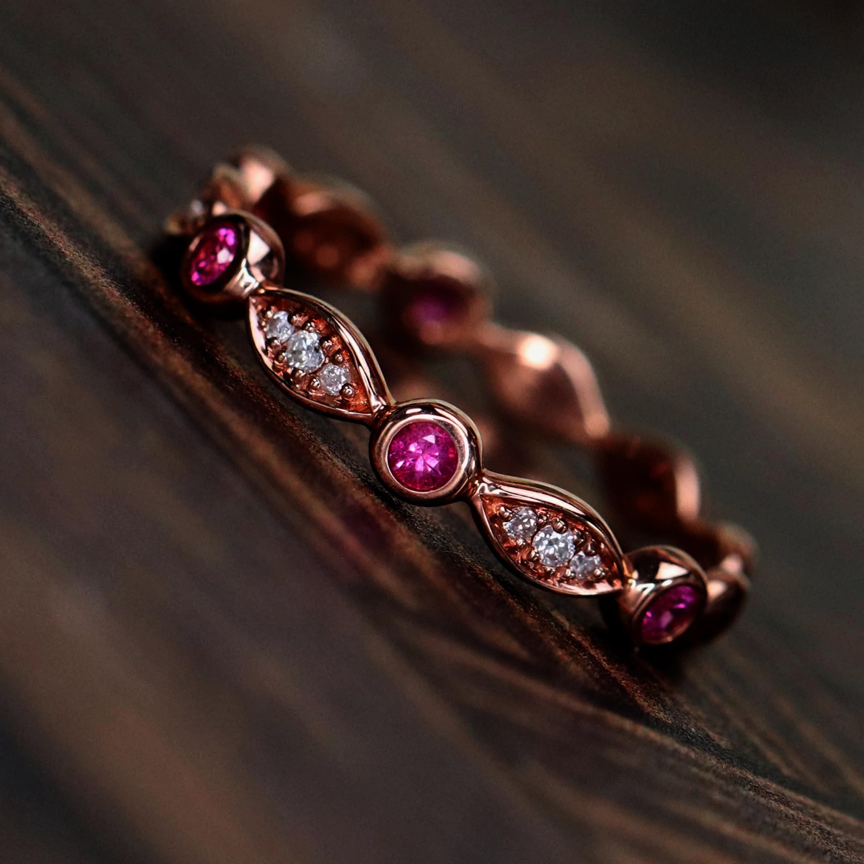 Ruby & Diamond Wedding Ring, 14k Gold Band, Ruby Eternity Diamond Band ...