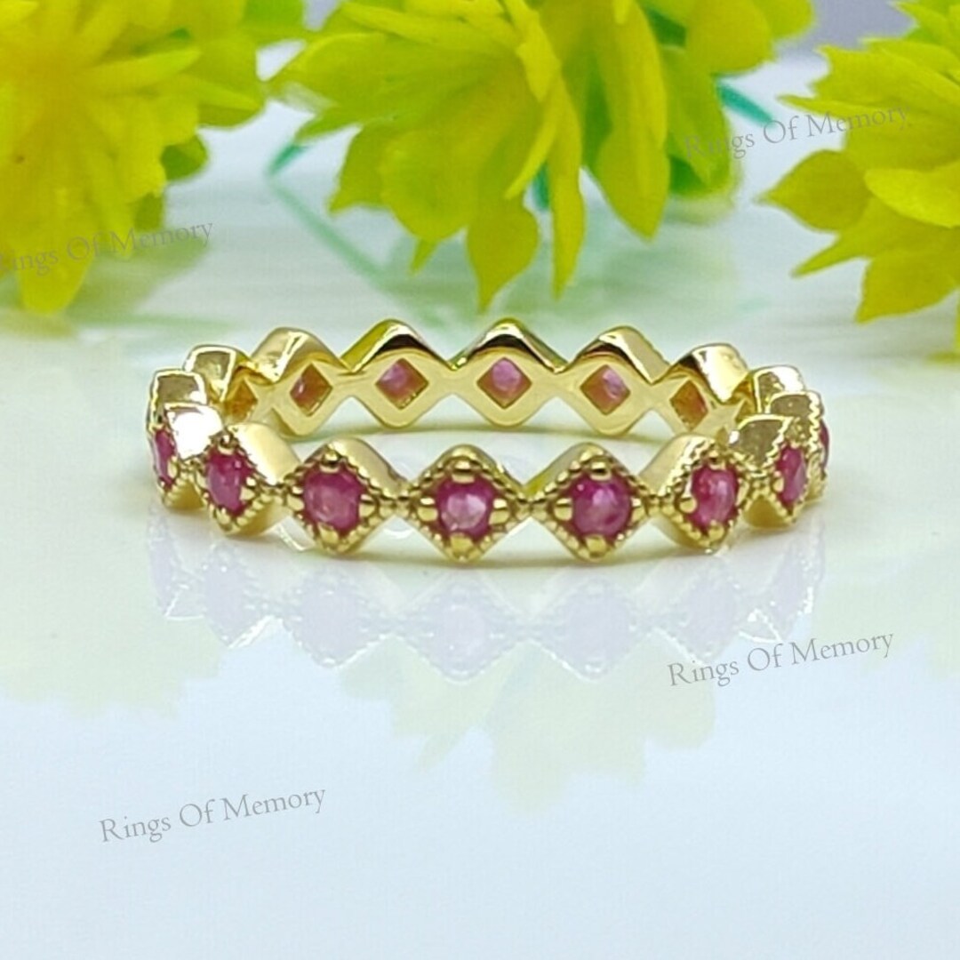 Ruby Wedding Ring, 14k Gold Natural Ruby Full Eternity Band, July ...