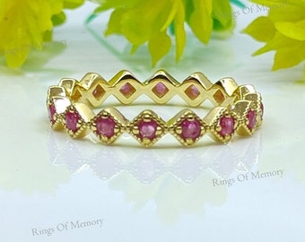 Ruby Wedding Ring, 14k Gold Natural Ruby Full Eternity Band, July Birthstone Ring, Dainty Ring, Stacking Matching Band, Anniversary Gift