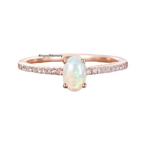 Natural Opal Wedding Ring, 14k Rose Gold Opal Ring, Opal Vintage Ring, October Birthstone Ring, Opal Engagement Ring, Ring Gift For Women
