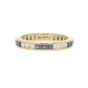 Sapphire & Moissanite Wedding Band, 14k Gold Sapphire Band, Sapphire Eternity Band, Stacking Band, Engagement Ring, Birthstone Gift For Her