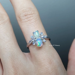 Natural Opal With Tanzanite Ring, Opal Wedding Ring, White Opal Silver Jewelry, Fire Opal Ring, Women&#39;s Opal Ring, October Birthstone Gift