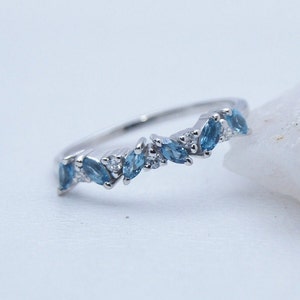London Blue Topaz Wedding Band, Topaz Half Eternity Band, Sterling Silver Band, Topaz Stacking Band, Anniversary Ring, Gift Ring For Women
